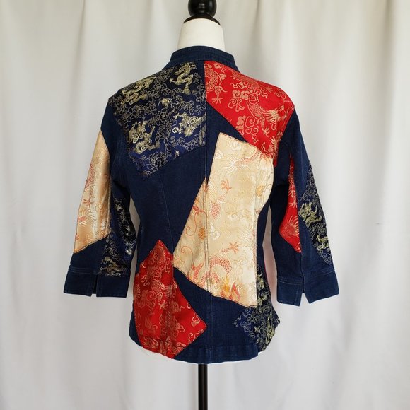 Nygard Sport Asian streetwear Stretch denim with satin patches Jacket Bohemian - Picture 4 of 10